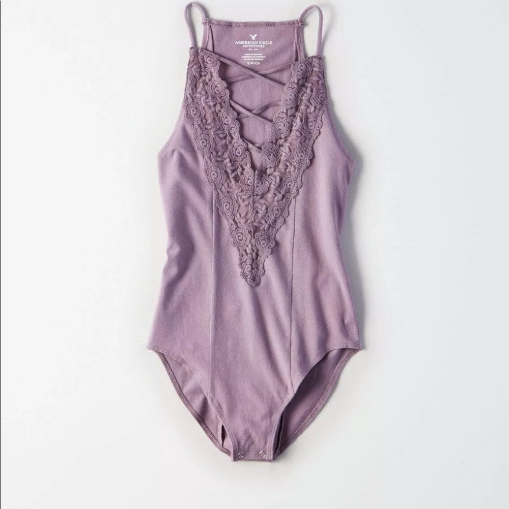 American Eagle XS lace bodysuit one piece tank top cottagecore purple soft